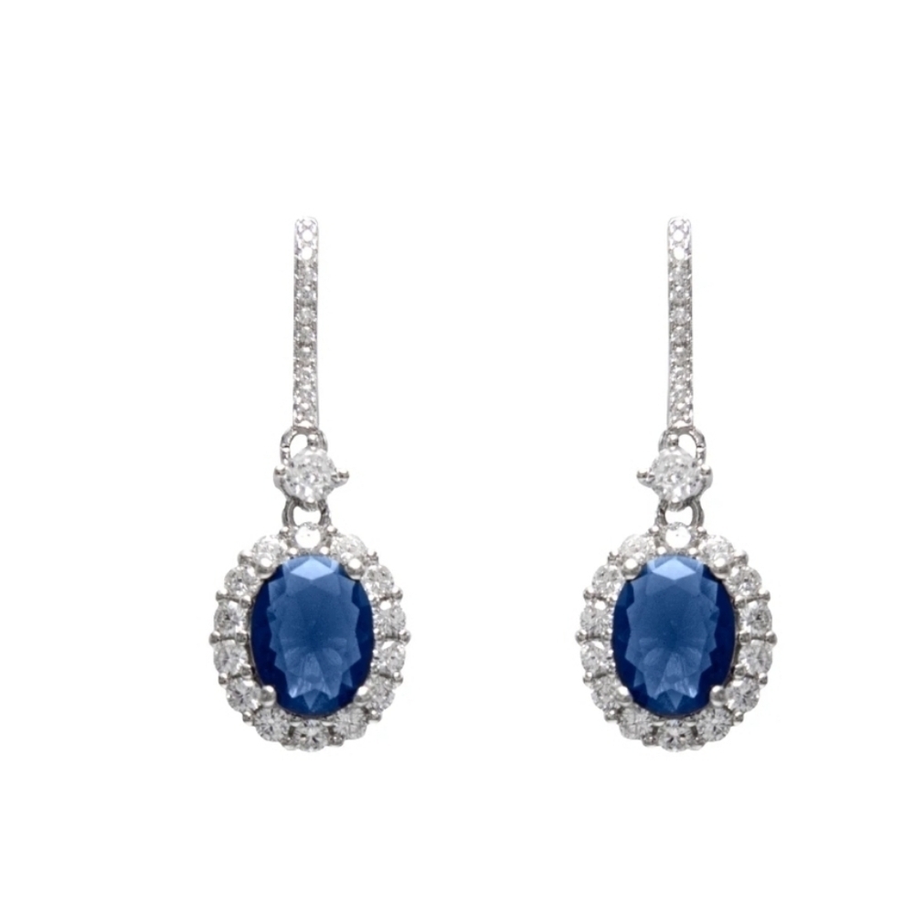 NWT Genevive Glamorous Oval .925 Silver Halo Dangle Earrings